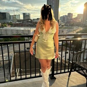 Light Green Silk + Lace Dress